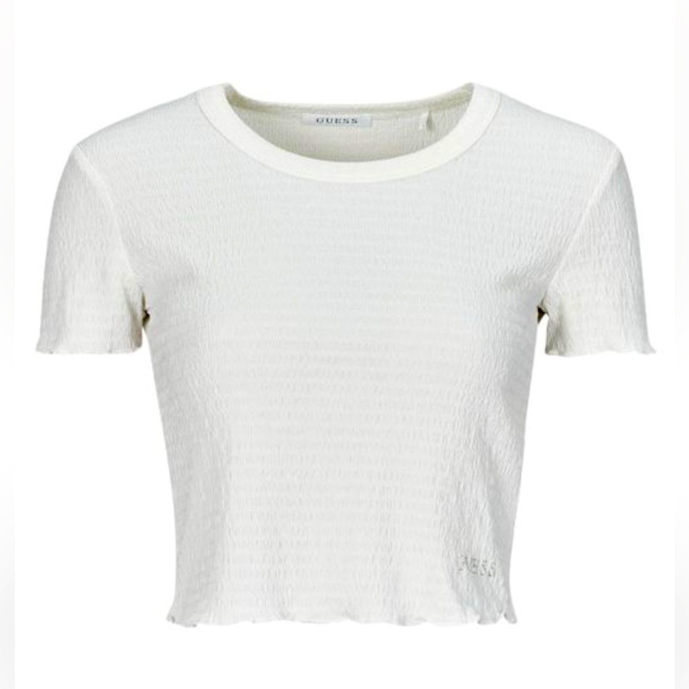 GUESS Women's Short Sleeve Crew Neck Smoked Top